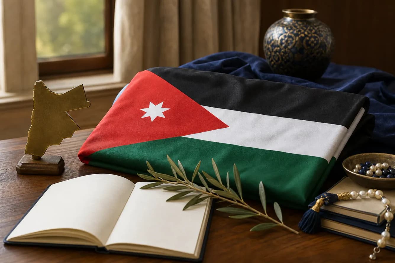 Two school notebooks side by side on a desk with a Jordan flag detail